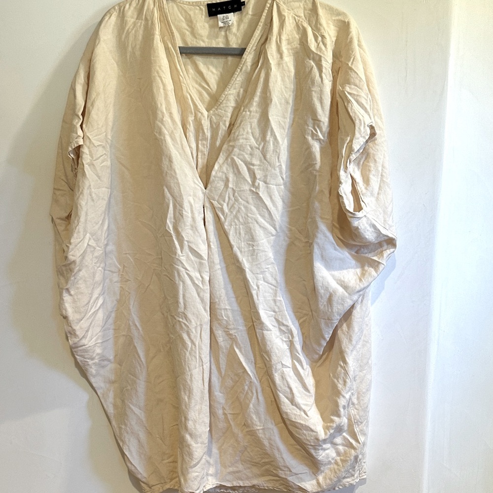 Hatch Beige Linen-Blend baby doll maternity dress